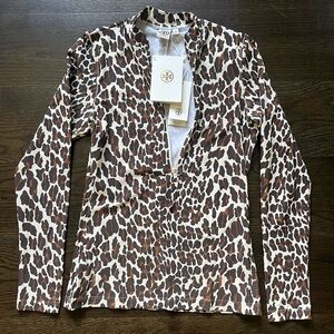 100% Authentic Tory Burch Front Zip Surf Shirt in Reva Leopard